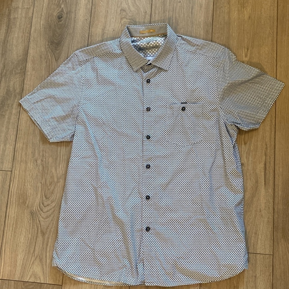 Ted Baker London Blue Printed Short Sleeve Button Up Men's Size 5 US XL